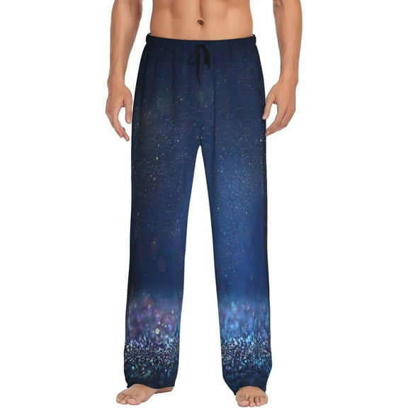 Junzan Men'S Pajama Pants Retro Blue Glitter Sleepwear Pants Pj Bottoms Drawstring And Pockets
