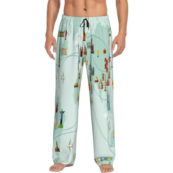 Junzan Men'S Pajama Pants World Travel Map Sleepwear Pants Pj Bottoms Drawstring And Pockets