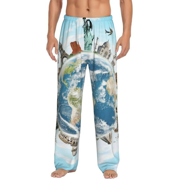 Junzan Men'S Pajama Pants World Travel Sleepwear Pants Pj Bottoms Drawstring And Pockets