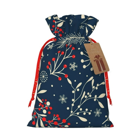 Junzan Merry Christmas Print Christmas Gift Bag,Drawstring Gift Pouch Holiday Bags for Gifts Xmas Gift Bags Reusable Holiday Gift Bags & Party Favor Bags (1 PCS)-Small