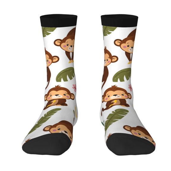 Junzan Monkeys Swinging From Palms Mens Funny Socks For Men Women Colorful Fun Novelty Crew Patterned Socks