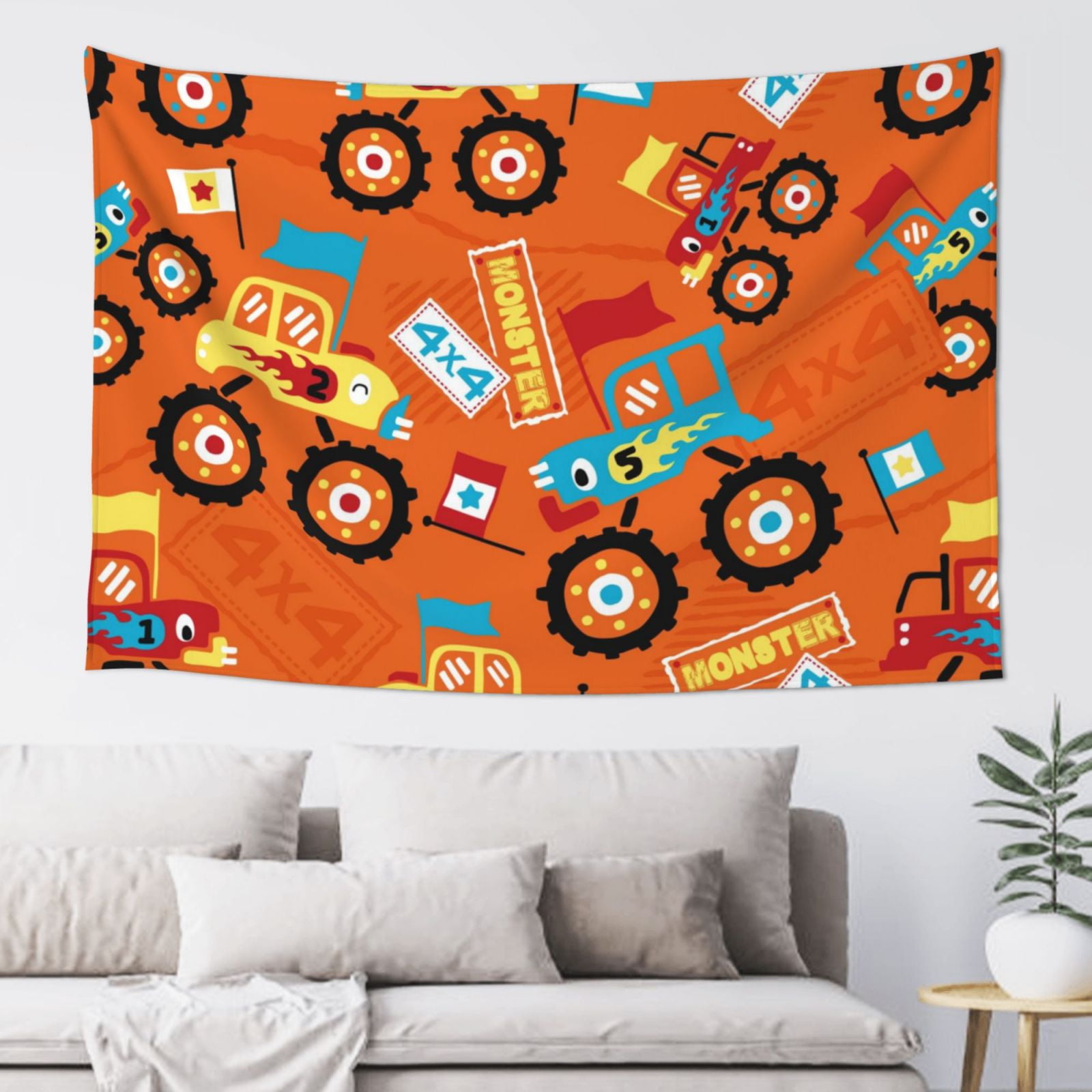 Junzan Monster Truck,Truck Cartoon Tapestry Hippie Tapestry For Bedroom ...