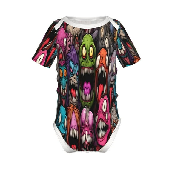 Junzan Monstrous Cartoon Characters Print Short-Sleeve Baby Climbing Clothes, Bodysuits for Infant One-Piece for Baby Boys & Girls Baby Clothes Baby Romper with Snap Closure-12 Months
