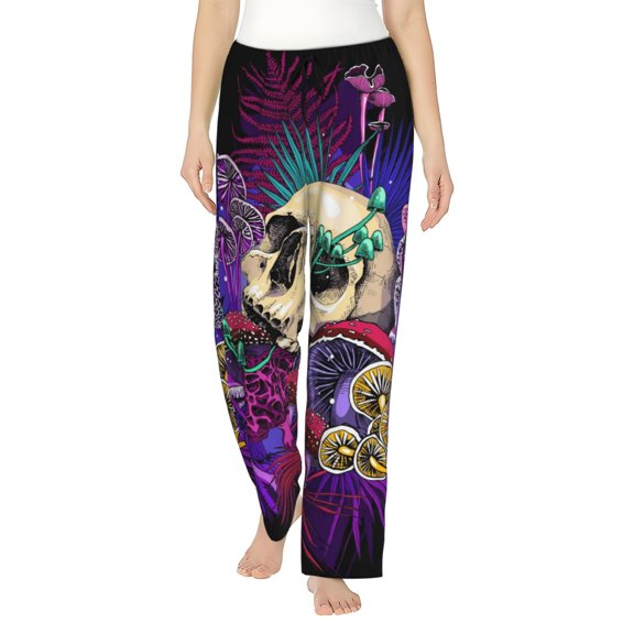 Junzan Mushrooms And Skull Women'S Pajama Pants Drawstring Comfy Sleep Bottoms With Pockets