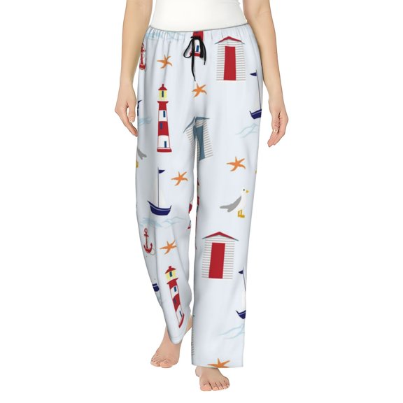 Junzan Nautical Lighthouse Sailboat Women'S Pajama Pants Drawstring Comfy Sleep Bottoms With Pockets