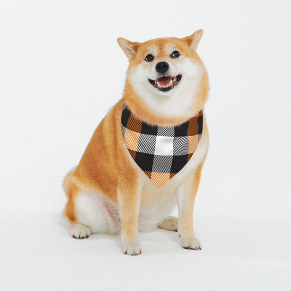 Junzan Orange Plaid Pattern Dog Bandanas, Comfortable Cotton Triangle Bibs Scarfs For Dogs Or Cats,Cute Pet Kerchief For Medium Large Dogs-Xx-Large