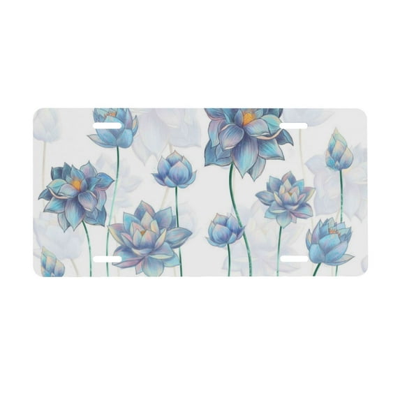 Junzan Pale Blue Lotus Flowers Front License Plate Covers Decorative Car Metal Plates Novelty License Plate 6 X 12 Inch For Women Men