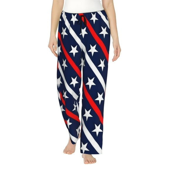 Junzan Patriotic Star Women'S Pajama Pants Drawstring Comfy Sleep Bottoms With Pockets