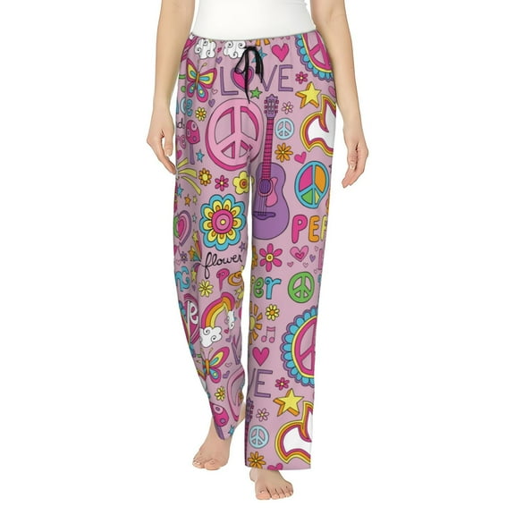Junzan Peace Love And Dove Flower Power Women'S Pajama Pants Drawstring Comfy Sleep Bottoms With Pockets