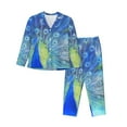 thumbnail image 1 of Junzan Peacock Print Womens Pajama Sets,Long Sleeve Button Down For Women Pjs 2 Piece, 1 of 9