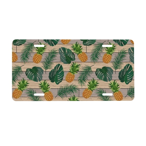 Junzan Pineapples Palm Leaves Front License Plate Covers Decorative Car Metal Plates Novelty License Plate 6 X 12 Inch For Women Men