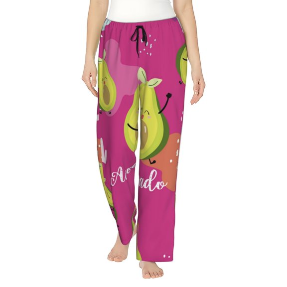 Junzan Pink Green Avocado Women'S Pajama Pants Drawstring Comfy Sleep Bottoms With Pockets