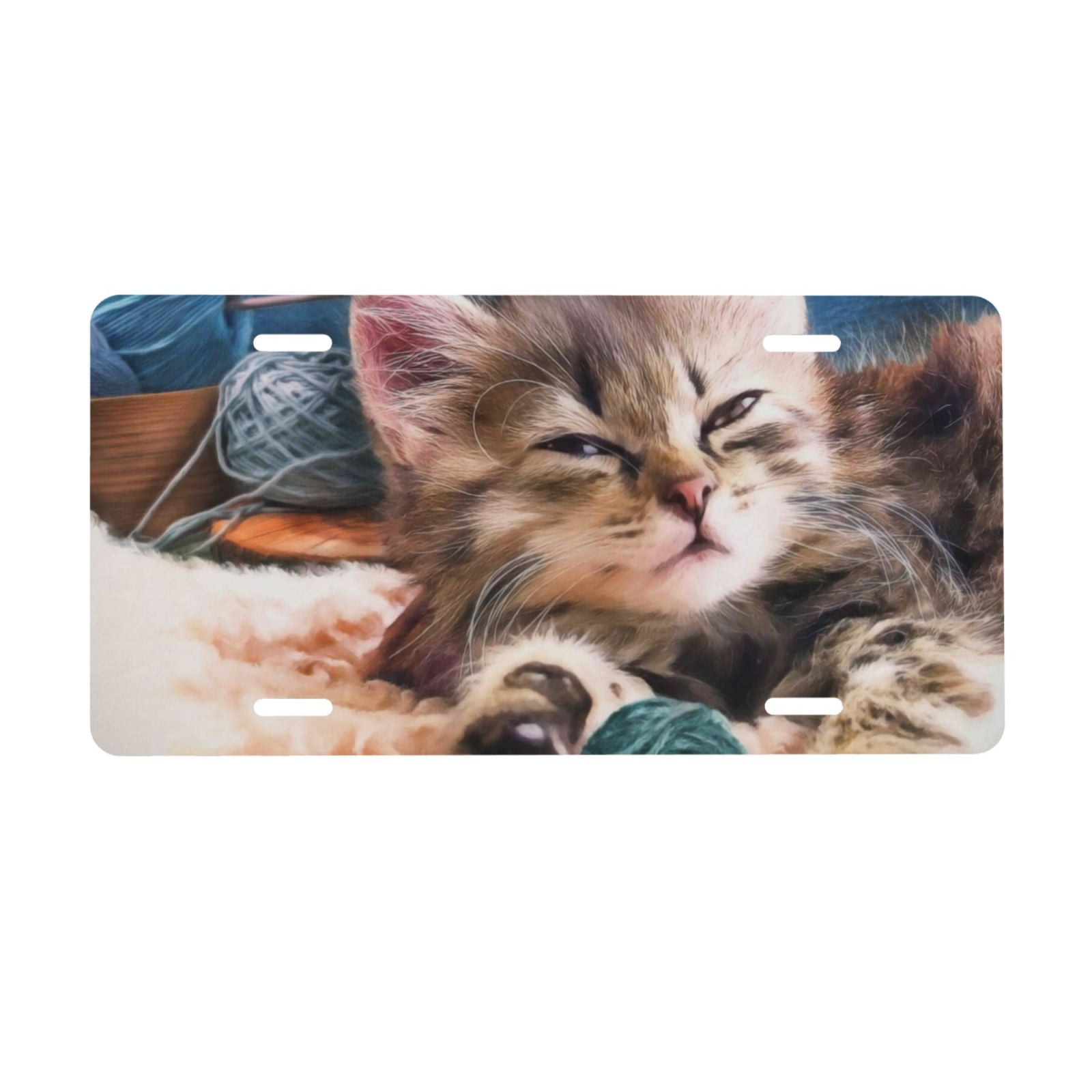 Junzan Playful Cat Front License Plate Covers Decorative Car Metal