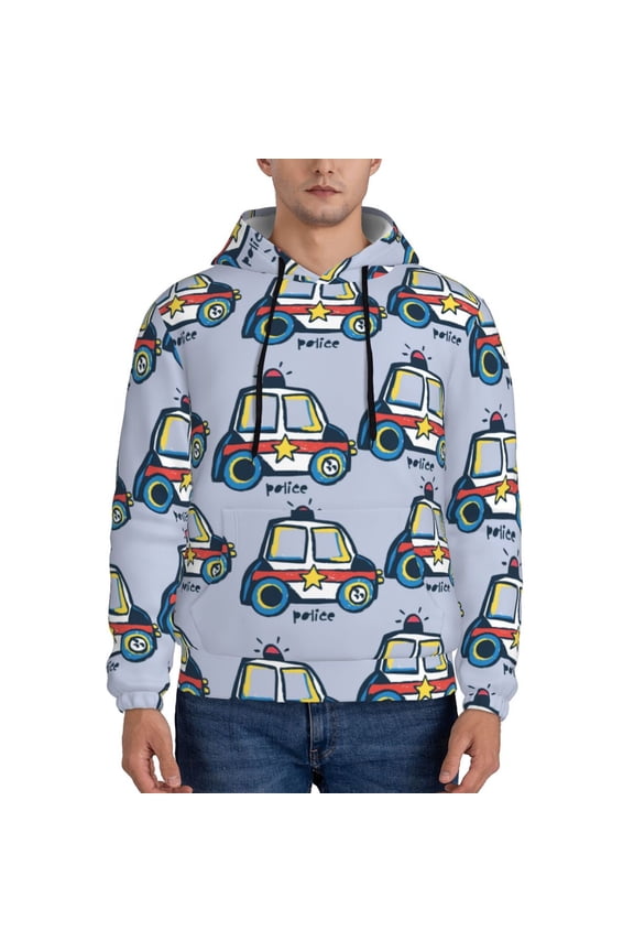 Police Car for Men's Hoodie - Fall Pullover Hooded Sweatshirt-Hooded Sweatshirt for Men - Men's Stylish Sweatshirt for Winter & Autumn-Medium