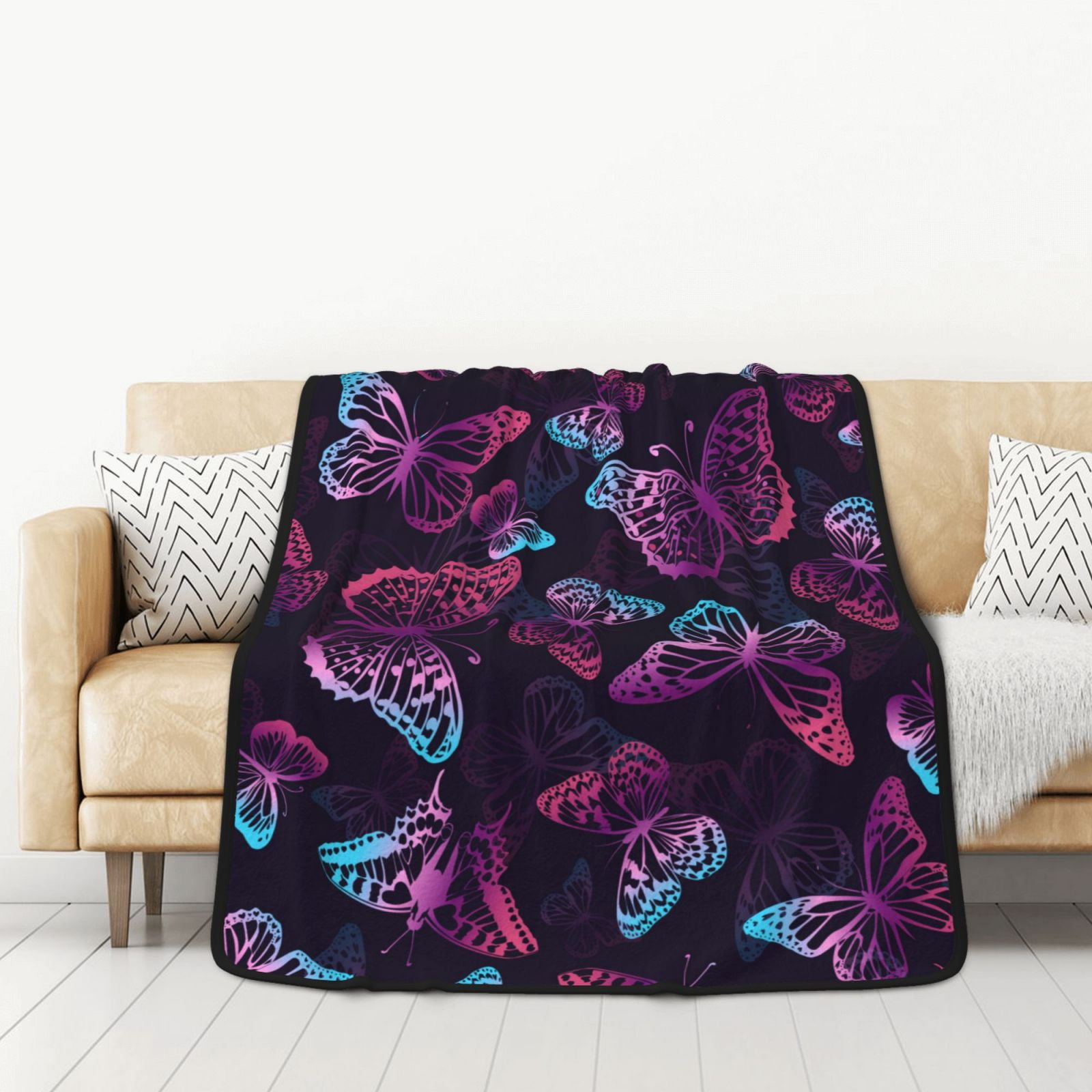 Junzan Purple Butterfly Print Blanket, DoubleSided Throw Blanket For