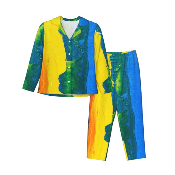 Junzan Rainbow Colored Print Womens Pajama Sets,Long Sleeve Button Down For Women Pjs 2 Piece