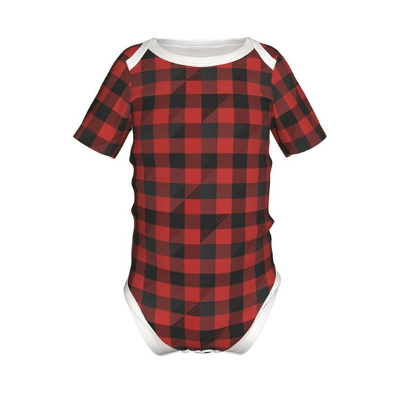 Junzan Red Black Plaid Print Short-Sleeve Baby Climbing Clothes, Bodysuits for Infant One-Piece for Baby Boys & Girls Baby Clothes Baby Romper with Snap Closure-3 Months