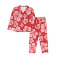 thumbnail image 1 of Junzan Red Hibiscus Flower Print Womens Pajama Sets,Long Sleeve Button Down For Women Pjs 2 Piece, 1 of 9