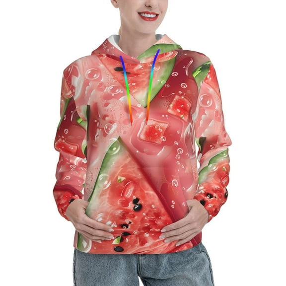 Junzan Refreshing Watermelon Slices for Women's Hoodie, Hooded Sweatshirts Workout Sweat Pullover Hoodie for Women Long Sleeve Fall Hoodie-Medium