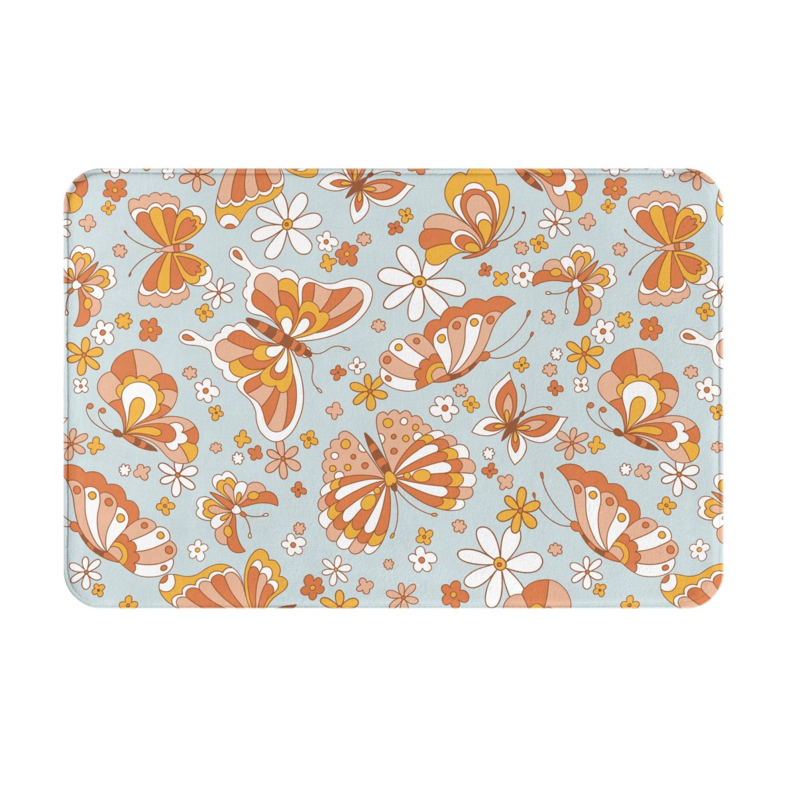 Floral Mint Butterfly Print Door Mat