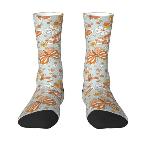 Junzan Retro Floral Butterfly Mens Funny Socks For Men Women Colorful Fun Novelty Crew Patterned Socks