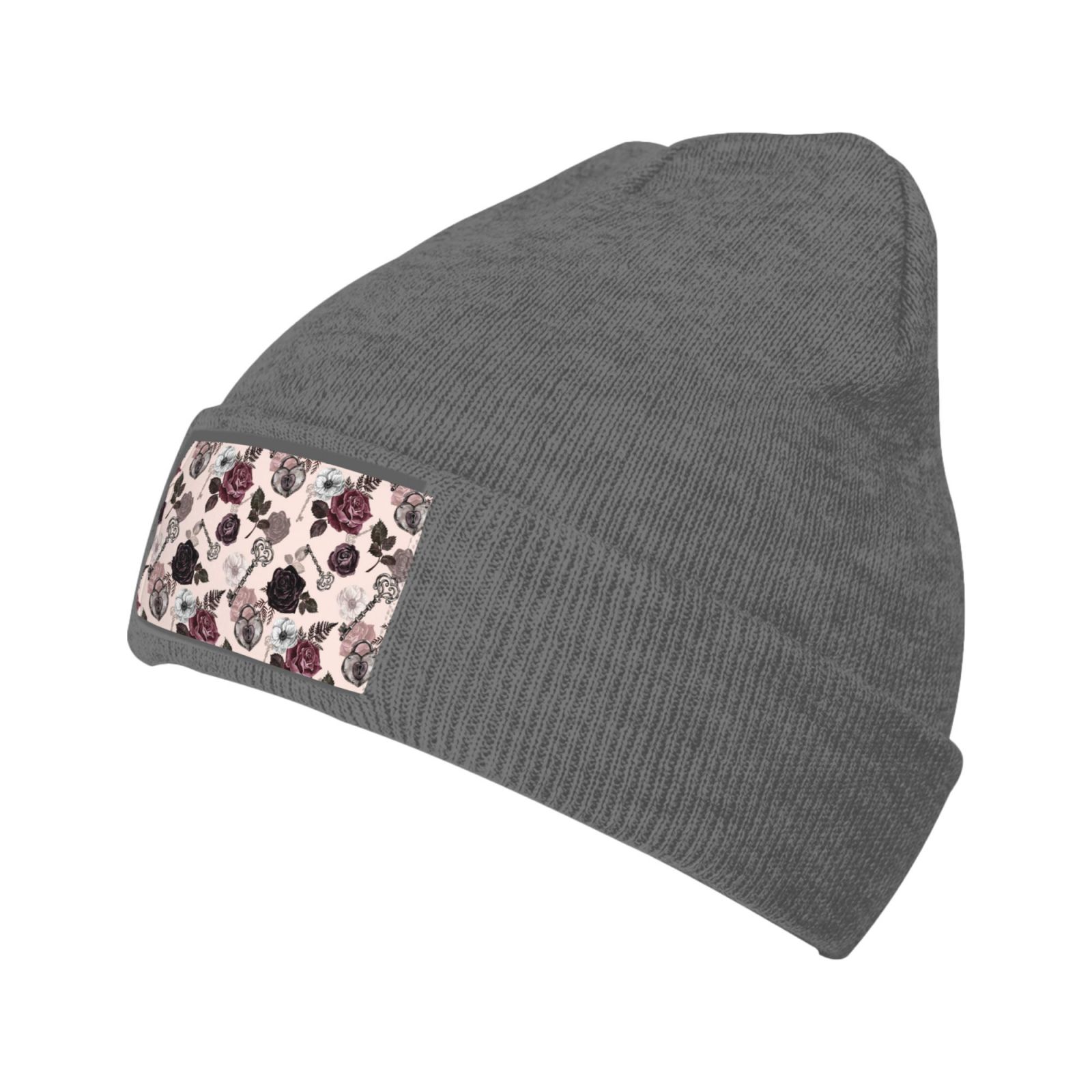 Junzan Retro Red Black Roses Mens Winter Hats Thick Knit Cuff Beanie ...