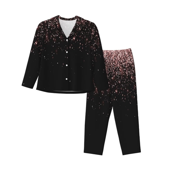 Junzan Rose Gold Glitter1 Print Womens Pajama Sets,Long Sleeve Button Down For Women Pjs 2 Piece
