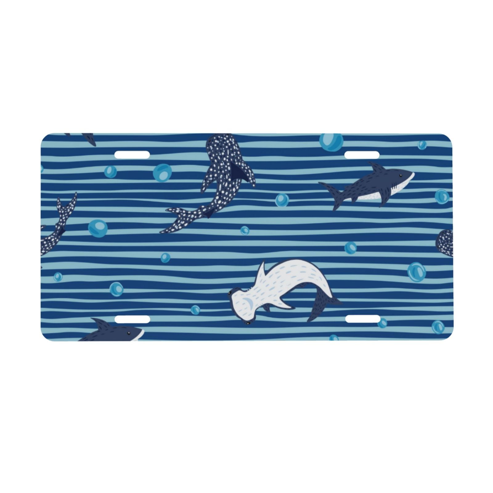 Junzan Sharks On White Blue Striped Front License Plate Covers