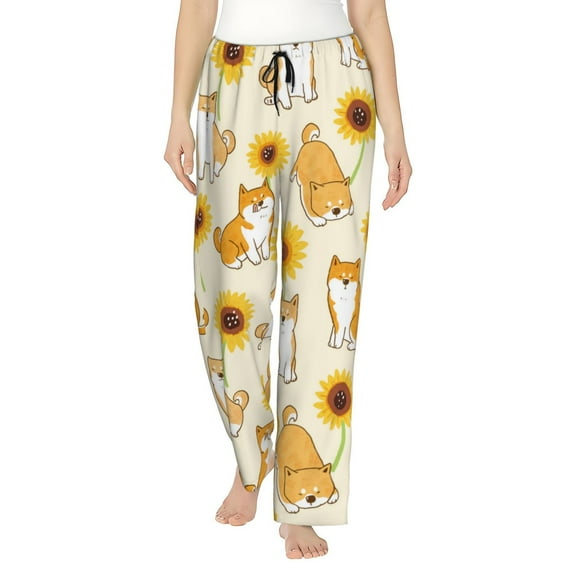 Junzan Shiba Inu Dog And Sunflower Women'S Pajama Pants Drawstring Comfy Sleep Bottoms With Pockets