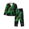 thumbnail image 1 of Junzan Space Dino Cartoon Black Print Womens Pajama Sets,Long Sleeve Button Down For Women Pjs 2 Piece, 1 of 9
