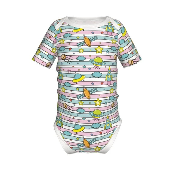 Junzan Space Doodle Print Short-Sleeve Baby Climbing Clothes, Bodysuits for Infant One-Piece for Baby Boys & Girls Baby Clothes Baby Romper with Snap Closure-3 Months
