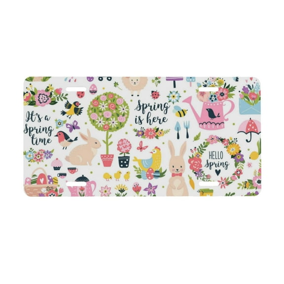 Junzan Spring Hand Drawn Flowers Birds Front License Plate Covers Decorative Car Metal Plates Novelty License Plate 6 X 12 Inch For Women Men