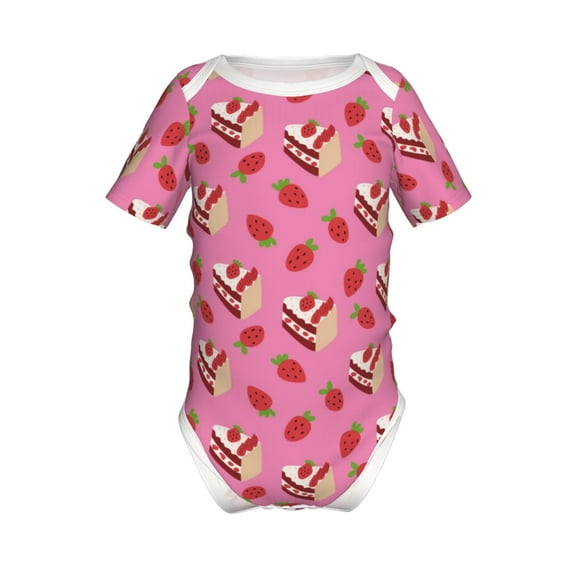 Junzan Strawberry Cake Print Short-Sleeve Baby Climbing Clothes, Bodysuits for Infant One-Piece for Baby Boys & Girls Baby Clothes Baby Romper with Snap Closure-12 Months