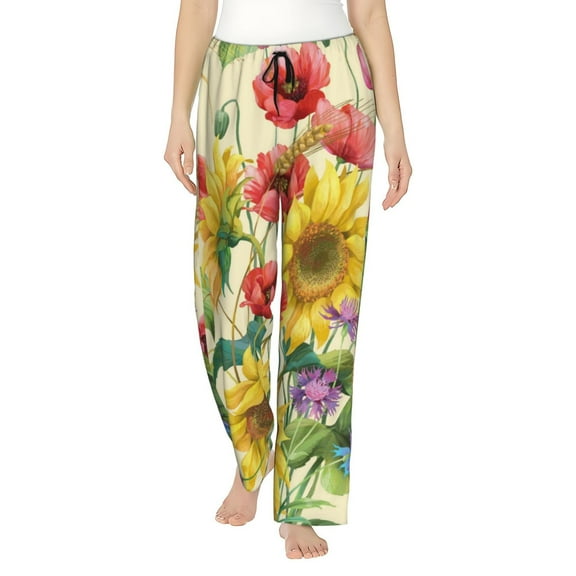 Junzan Sunflower Cornflower Poppy Women'S Pajama Pants Drawstring Comfy Sleep Bottoms With Pockets