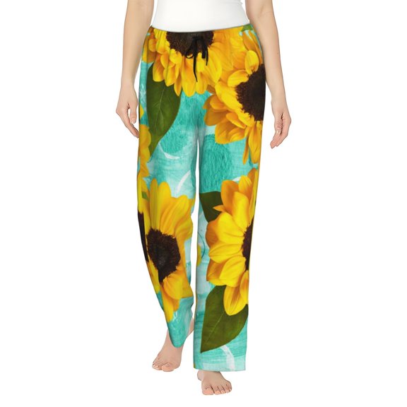 Junzan Sunflowers With Green Leaves Women'S Pajama Pants Drawstring Comfy Sleep Bottoms With Pockets