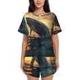 thumbnail image 1 of Junzan Sunset Ocean Whale for Short-Sleeved Pajama Set for Women,2 Piece Short Sleeve Crew Neck Sleepwear Set Summer Pajamas Set Lounge Sets 2-Piece Pj-Large, 1 of 6
