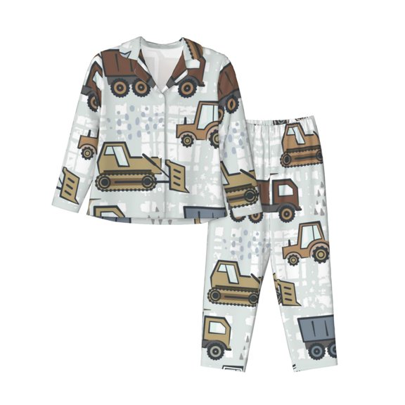 Junzan Tractor And Dumper Print Womens Pajama Sets,Long Sleeve Button Down For Women Pjs 2 Piece