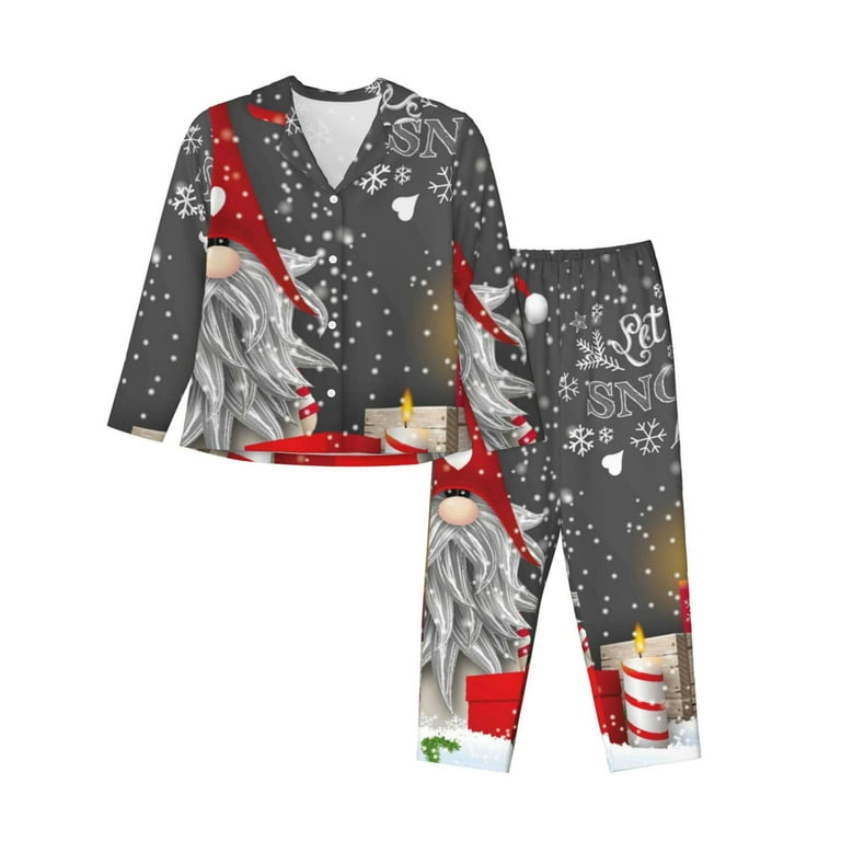 Junzan Traditional Scandinavian Dwarf Print Womens Pajama Sets Long Sleeve Button Down For Women Pjs 2 Piece