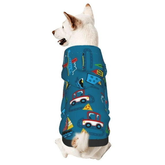 Junzan Transportations With Buildings Dog Hoodie Puppy Sweater Sweatshirt,Cold Weather Coat Pet Clothes for Dog Cat-Xx-Large