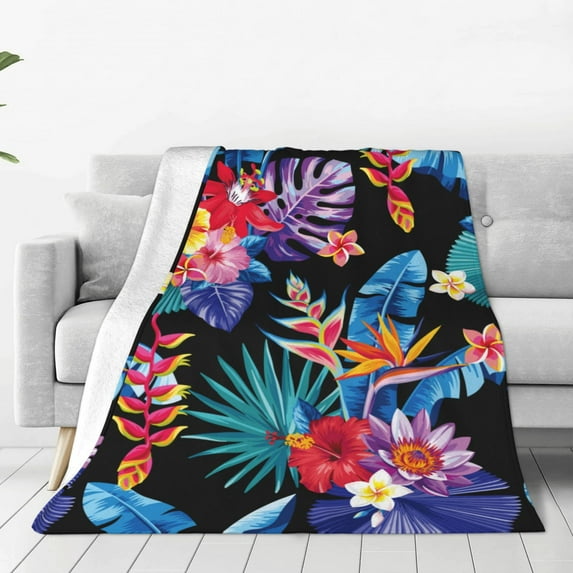 Junzan Tropical Palm Leaves Print Flannel Fleece Blanket Throw Blanket For Bed,Sofa,Couch,Travel,Camping(40"X30")