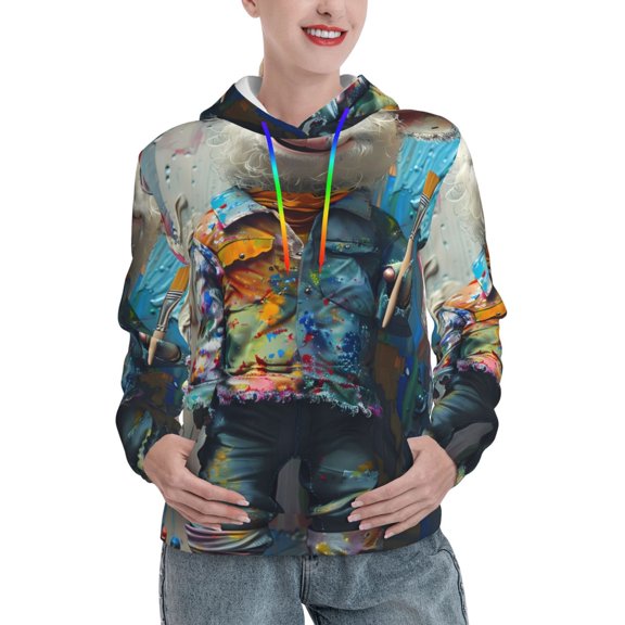 Junzan Whimsical Goat Artist for Women's Hoodie, Hooded Sweatshirts Workout Sweat Pullover Hoodie for Women Long Sleeve Fall Hoodie-X-Large