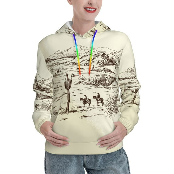 Junzan Wild West Desert With Cowboys for Women's Hoodie, Hooded Sweatshirts Workout Sweat Pullover Hoodie for Women Long Sleeve Fall Hoodie-XX-Large