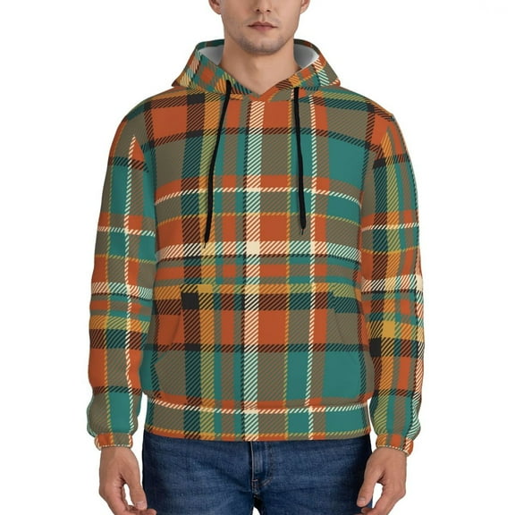 Junzan colorful plaid for Men's Hoodie - Fall Pullover Hooded Sweatshirt-Hooded Sweatshirt for Men - Men's Stylish Sweatshirt for Winter & Autumn-Small
