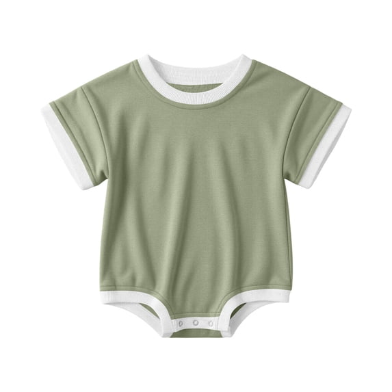 Juorvia 0-18m Crawling Romper Bodysuit Summer Short Sleeve Crew Neck Ribbed Snap Crotch Color Spliced(12-18 Months,Green)