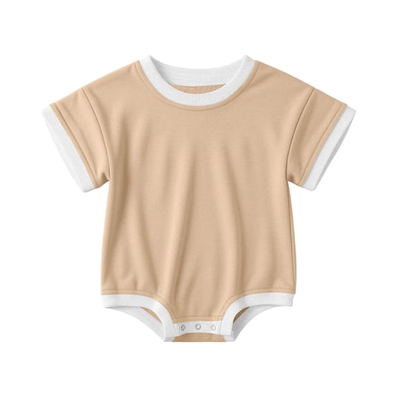 Juorvia 0-18m Crawling Romper Bodysuit Summer Short Sleeve Crew Neck Ribbed Snap Crotch Color Spliced(12-18 Months,Yellow)