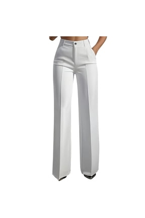Dress Pants Women High Waist Button-Zippered Casual Business Wear Loose Straight Leg Slacks with Pockets
