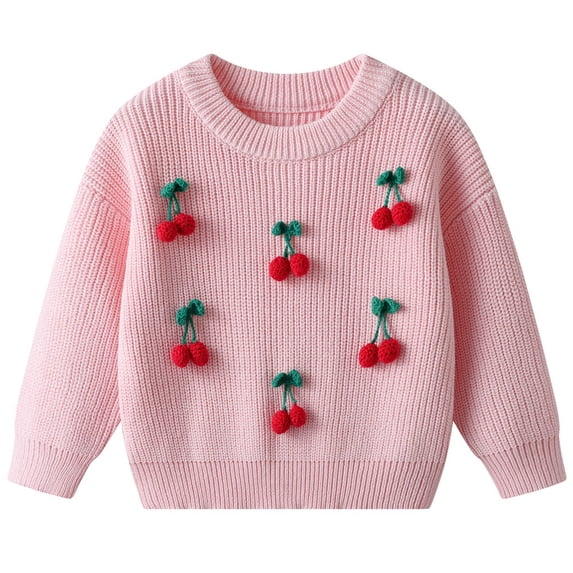 Juorvia Fall Sweaters for Girls Toddler Kids Knitted Pullover Loose Fitted Crew Neck Embroidery Fall Tops(3-4 Years,Pink)