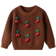 thumbnail image 1 of Juorvia Fall Sweaters for Girls Toddler Kids Knitted Pullover Loose Fitted Crew Neck Embroidery Fall Tops(7-8 Years,Coffee), 1 of 7