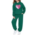 thumbnail image 1 of Juorvia Girls 2 Piece Outfits Loungewear Fleece Loose Fitted Stripe Crew Neck Tops Trousers with Pockets(2-3Years,Green), 1 of 5