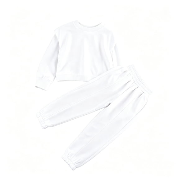 Juorvia Girls' Clothing Sets Toddler School Sweatsuit Loose Fitted Crew Neck Tops Elastic Waist Cuffed Sweatpants(1-2Years,White)